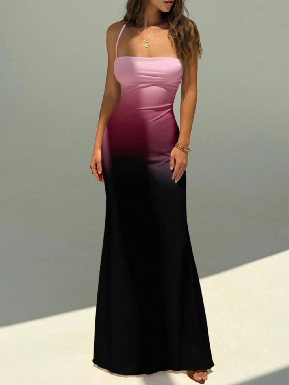 Pink Ombre Maxi Dress with Spaghetti Straps - Picture 1 of 6